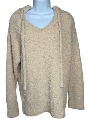 Altar'd State Size S Teddy Fleece Hoodie Cream V-Neck Cozy Pullover